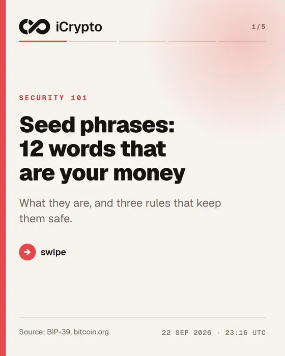 Carousel cover: Seed phrases, 12 words that are your money.